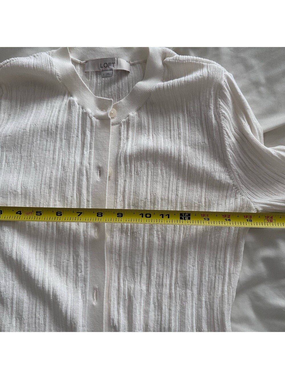 LOFT Ivory Ribbed Button Up Cardigan & Matching Top Set Women's Small Basic - Picture 7 of 9